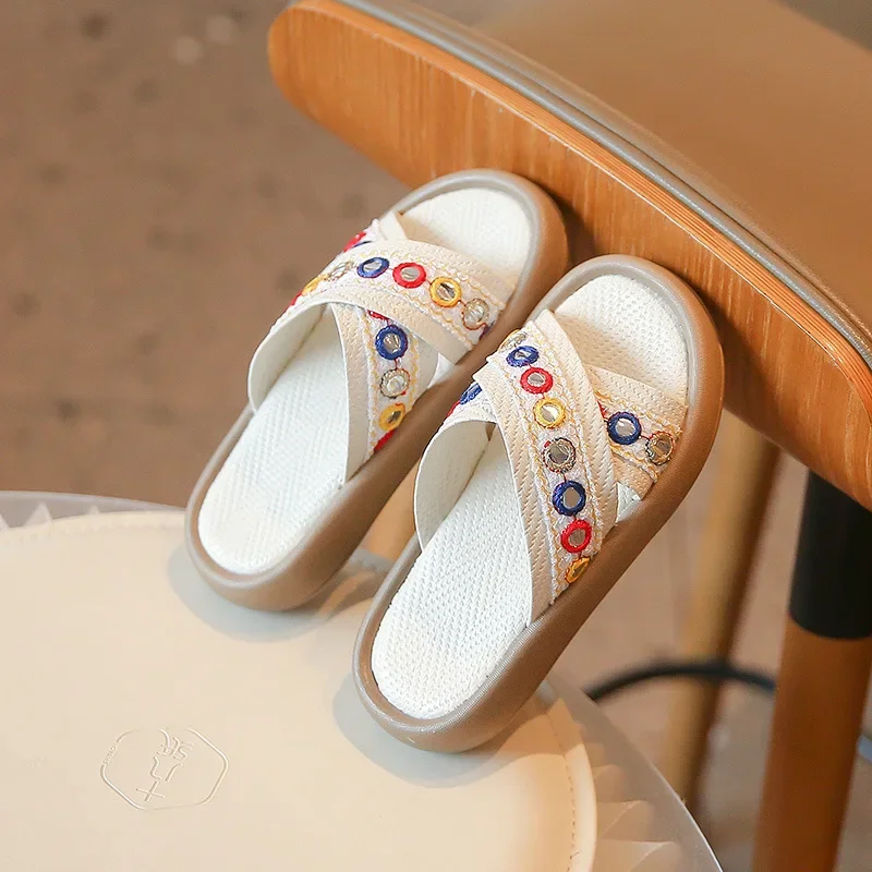 Мюли детские без застежек летние Нескользящие с открытым носком повседневные