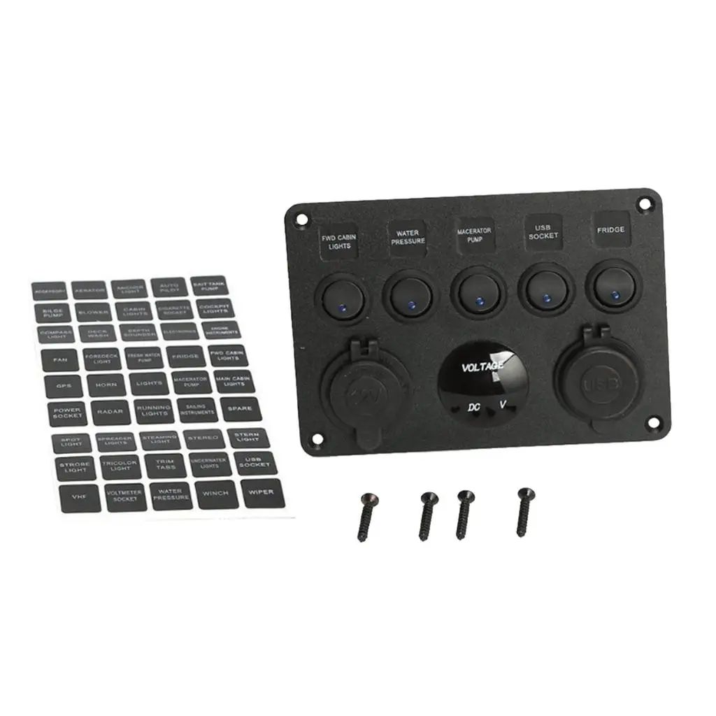 

5 кнопочный светодиодный переключатель, панель управления, зарядное устройство 12V 24V-Boat RV