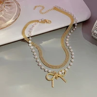 fashion pearl chokers office lady style multilayer necklace for women new simple tassel bohemian clavicle chain prom accessories