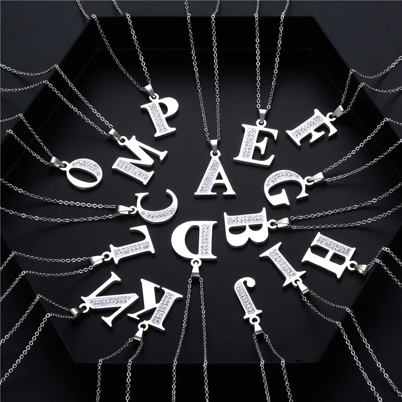 

Fashion Silver Color 26 Letter Pendant Necklace Unisex A-Z Initials Stainless Steel Choker Clavicle Chain Jewelry Gifts k