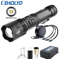 xhp100 9 core led flashlight high quality zoomable torch usb rechargeable 18650 or 26650 battery powerbank 5000mah lantern light