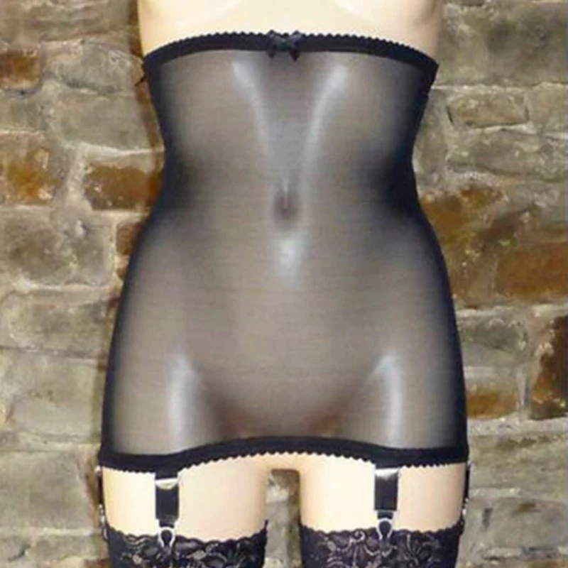 High Waist Transparent Mesh Garter Belt with 6 Buckles Straps Suspender Belt Garters for Stockings Pantyhose Night Lingerie