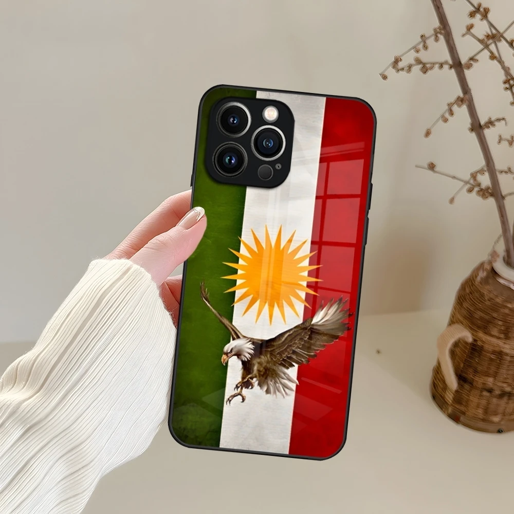K-Kurdistan Flag Phone Case For iPhone 15 13 14 16 12 11 Pro XS Max Plus Mini X XR SE2020 Tempered Glass Coque