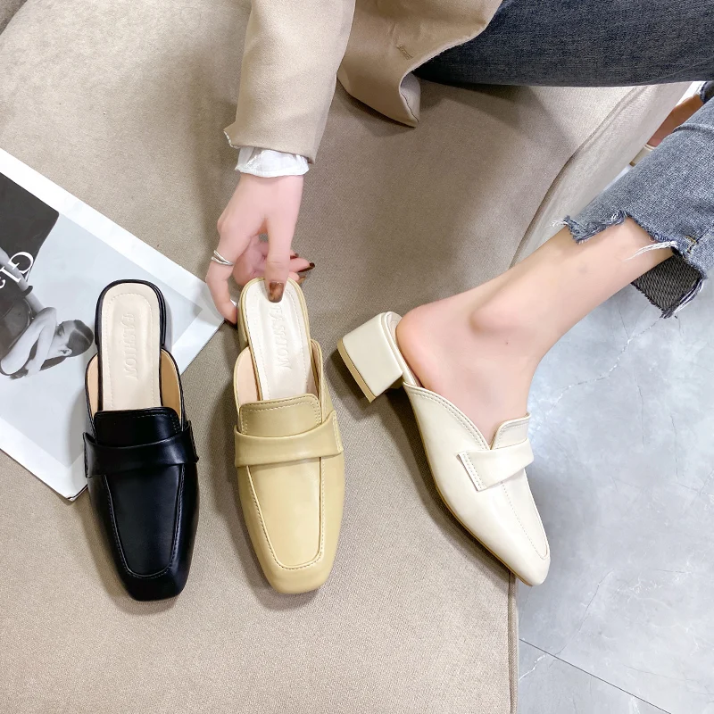 

Female Shoes Ladies' Slippers Loafers Cover Toe Low 2022 Summer Flat Basic PU Rome Slides Rubber Fabric Low Flat Shoes Female Co