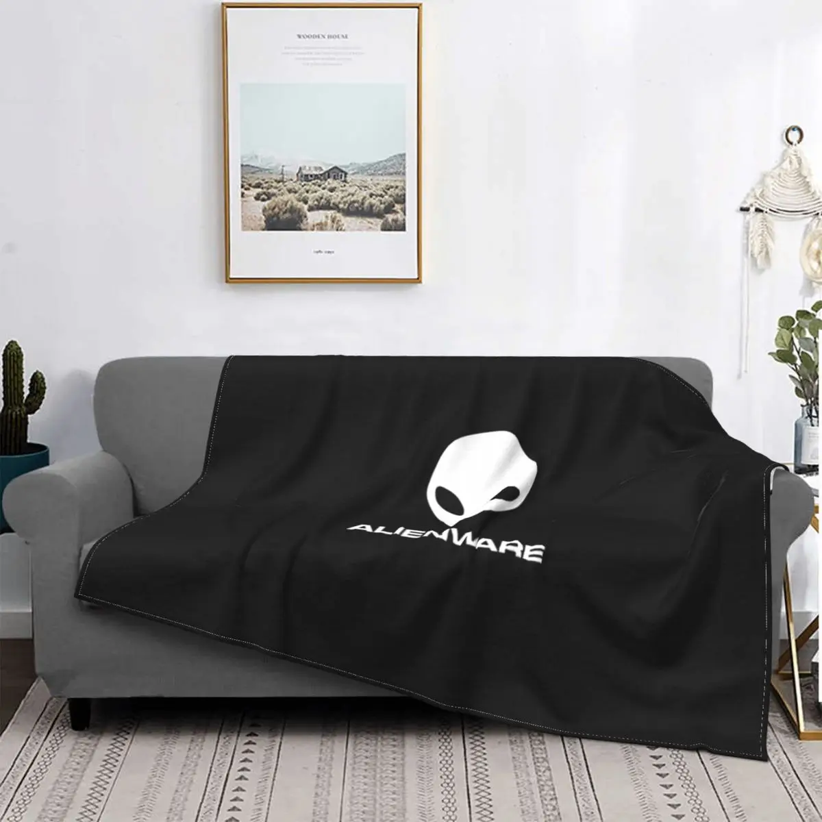 

Alienware-colcha blanca con Logo de Dell Gaming, toalla a cuadros para cama, manta térmica de playa, colchas para camas