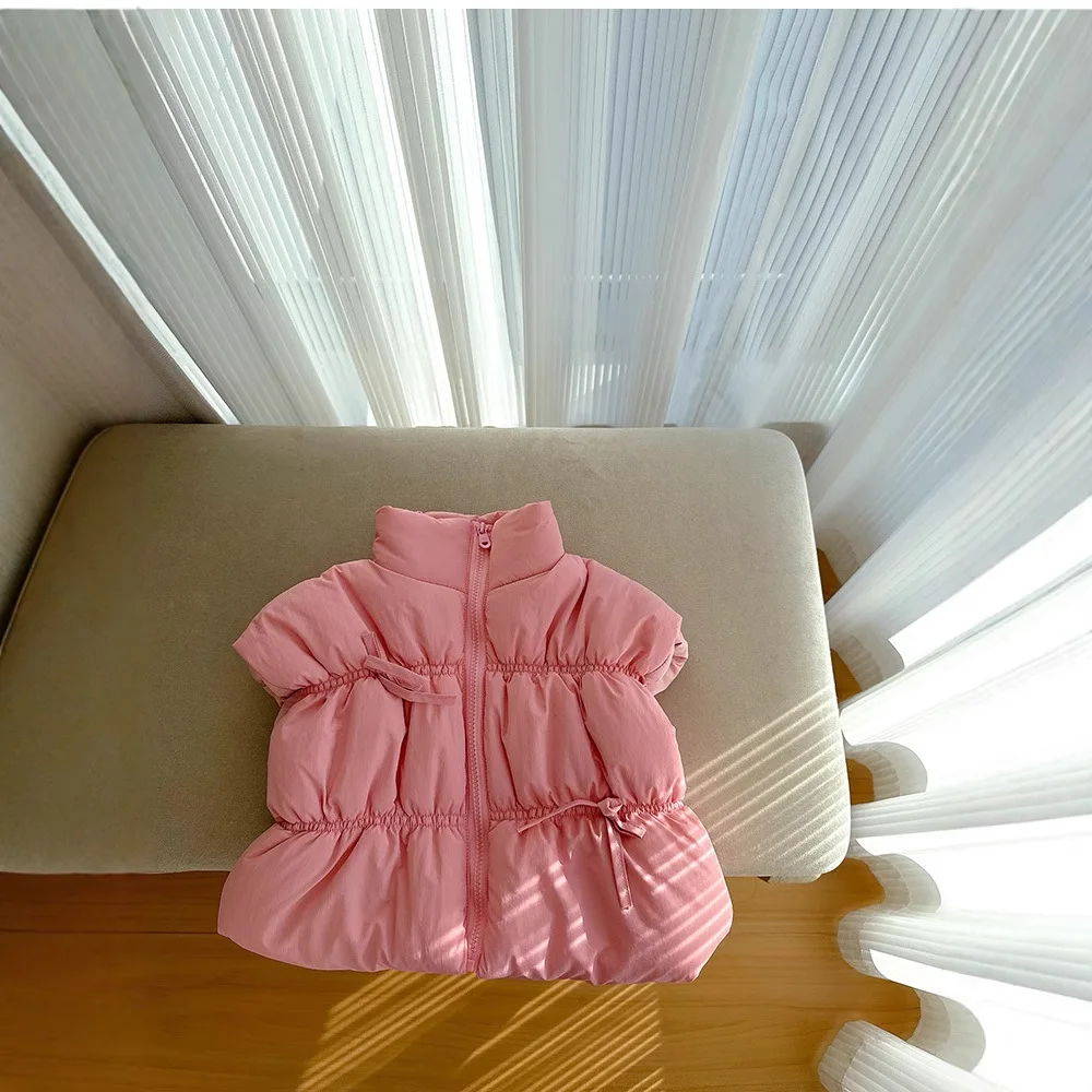 Жилеты для девочек 2024 зимняя новая детская одежда однотонные теплые пуховые
