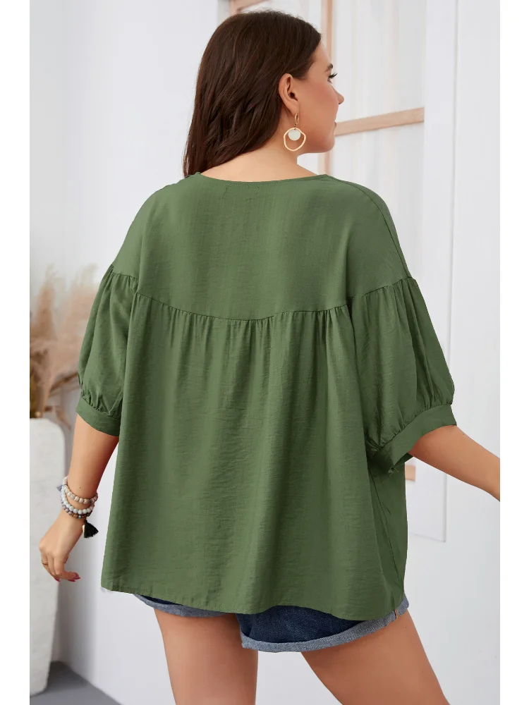 Women's loose short sleeve shirt, summer plus-size women's wear plus size women clothing
