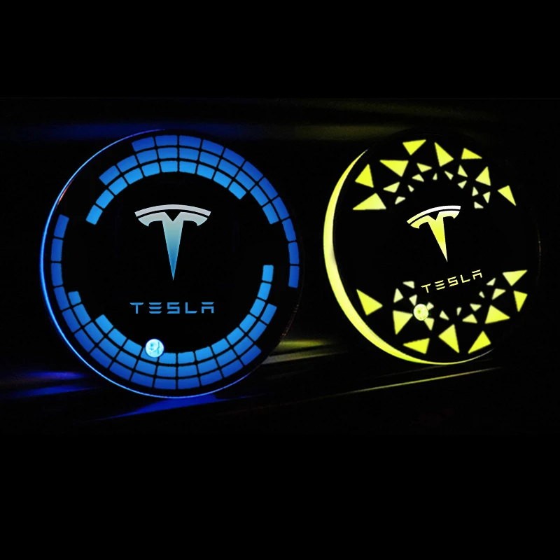 

Luminous Car Water Coaster Cup Drink Holder Lights for Tesla Model 3 Y Model S Roadster Cybertuck ModelX Roadster Invader Coil