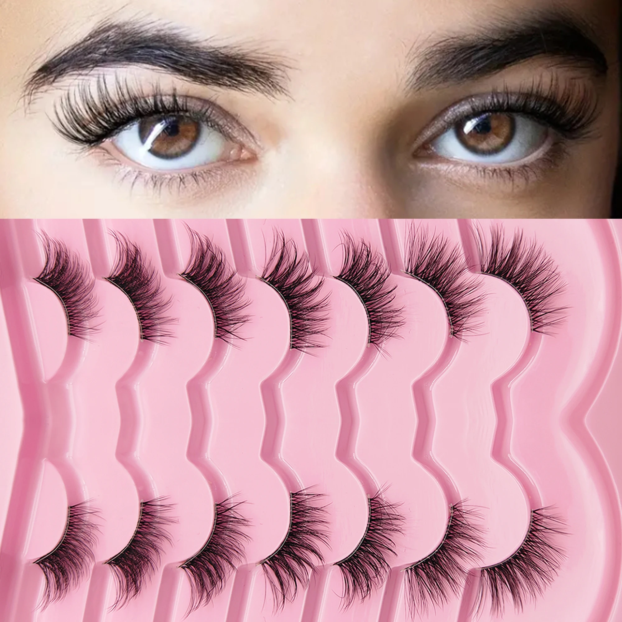 Фото Halbe Wimpern Мягкие натуральные кошачьи ресницы Накладные ресницы из синтетических волос Прозрачные пластиковые полоски ресниц №4