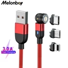 Магнитный кабель Melonboy 3A 5Pin с поворотом на 540 градусов для Iphone, Xiaomi, Samsung, USB-кабель для передачи данных, кабель для быстрой зарядки