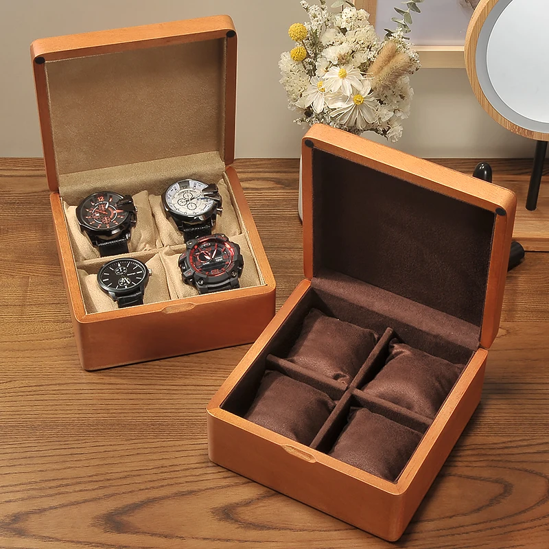 

square shaped 4 grids wooden style Watch Storage Box Case for Watches