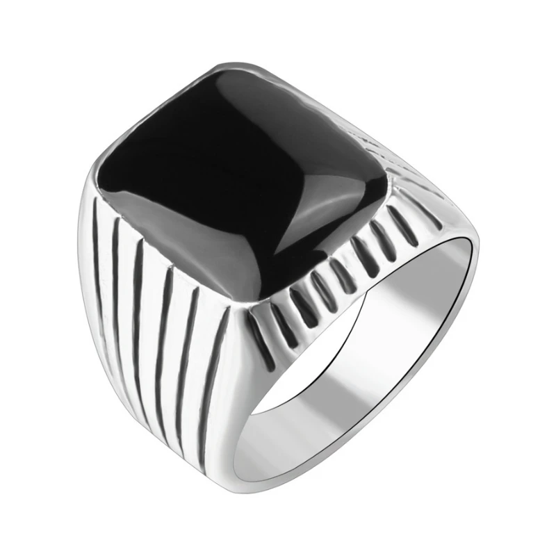 

Atmosphere Exaggerated Punk Ring For Men Obsidian Resin Silver Plated Drops Nightclub Men's Ring jewelry