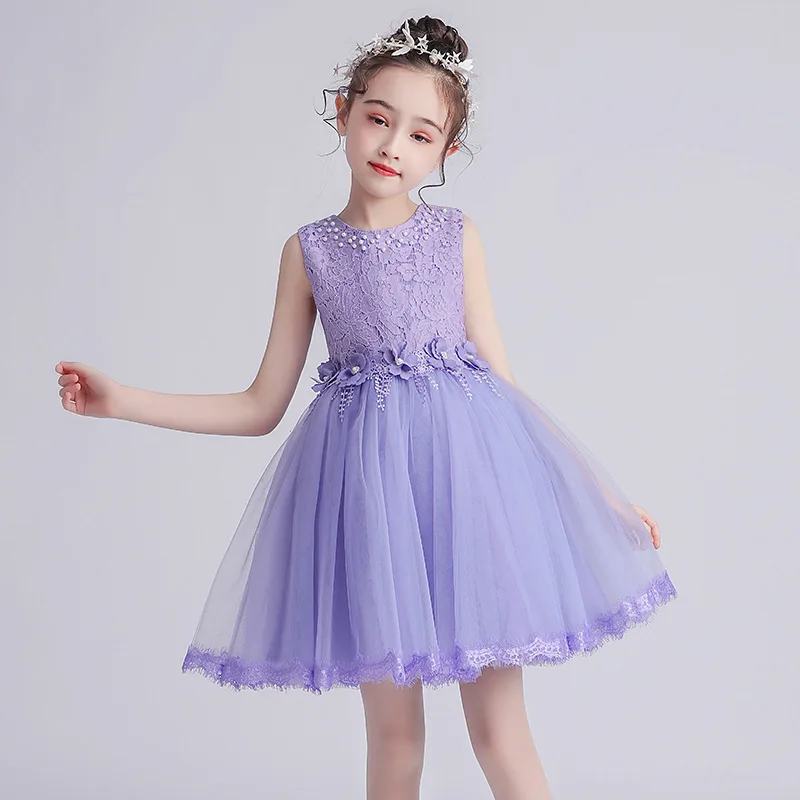 

2022 Girls Princess Dress Kids Elegant Wedding Tutu Dresses Children Tulle Flare Sleeve Communion Party Formal Evening Clothes