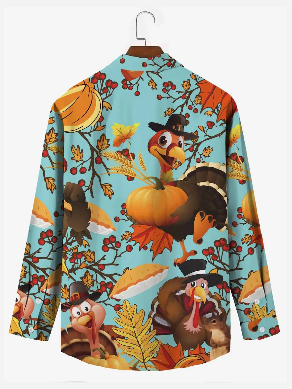 Men's Casual Long Sleeve Shirts Thanksgiving Turkey Holiday Wrinkle Free Plus Size Tops