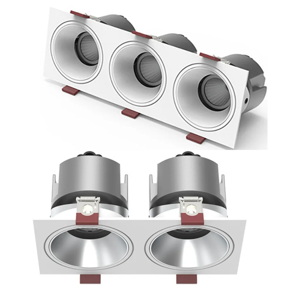 

Square LED Spotlight Double/Three Heads Ceiling Light 5W 7W 10W 12W Indoor Lighting Anti-Glare COB Recessed Round Grille Lamps