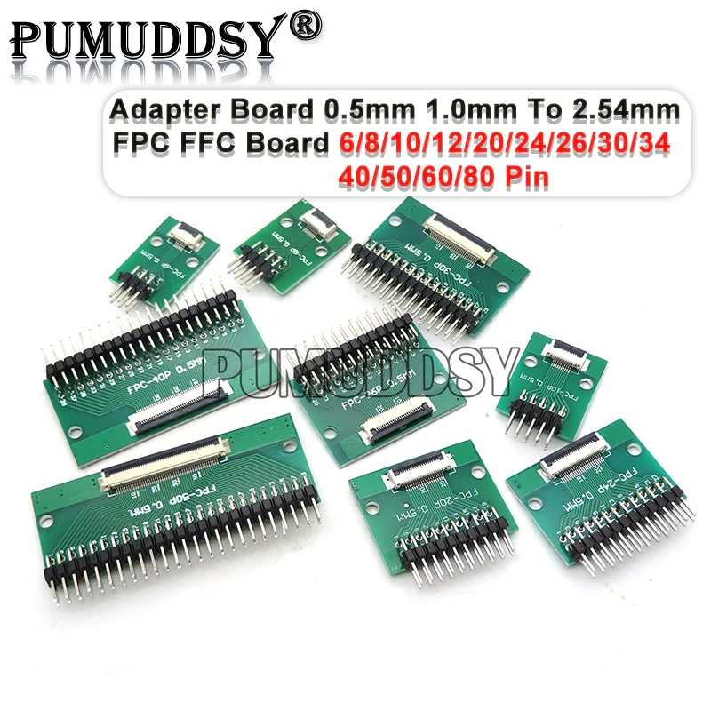 0.5mm 1.0mm To 2.54mm FPC FFC Adapter Board Connector Straight Needle And Curved Pin 6 8 10 12 20 24 26 30 34 40 50 60 80 Pin