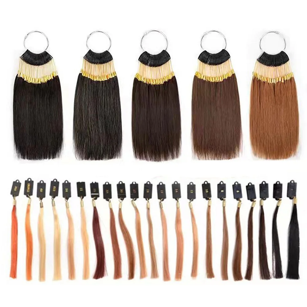 

30Pcs/set True Human Hair Color Rings for Hair Extension Salon Hair Dyeing Sample Hair Charts Swatches Testing Color Samples