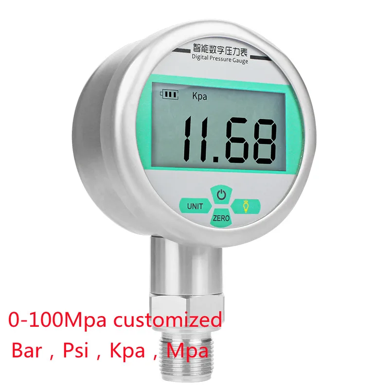 QD-YS80 Battery-powered Digital Hydraulic Pressure Gauge with LCD Stainless Steel Gas Liquid Fuel Manometer