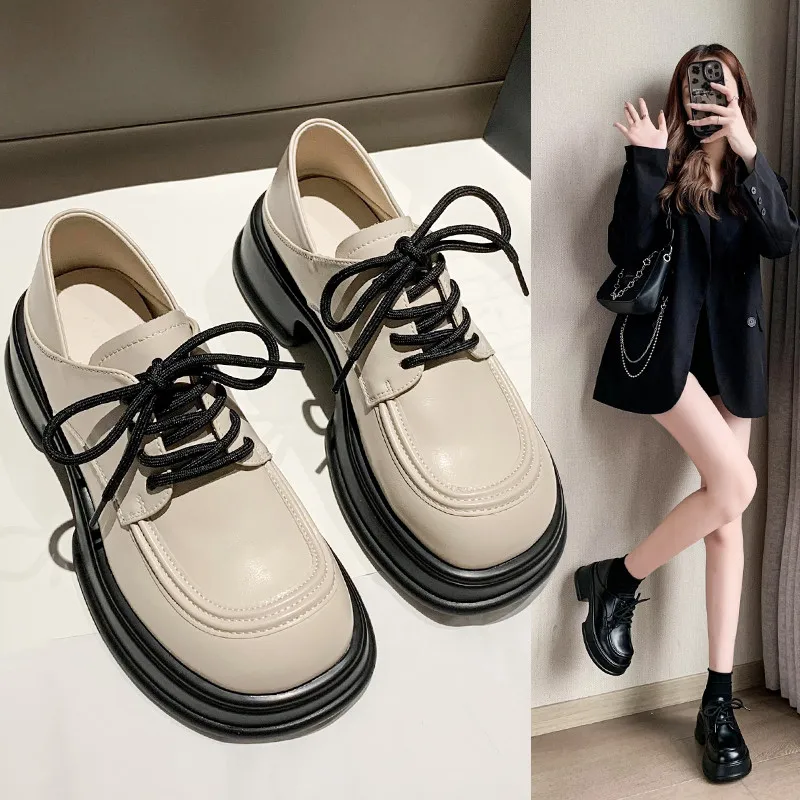 

Повседневная женская обувь универсальная Осенняя обувь на платформе оксфорды женская обувь в британском стиле осенние криперы с круглым н...