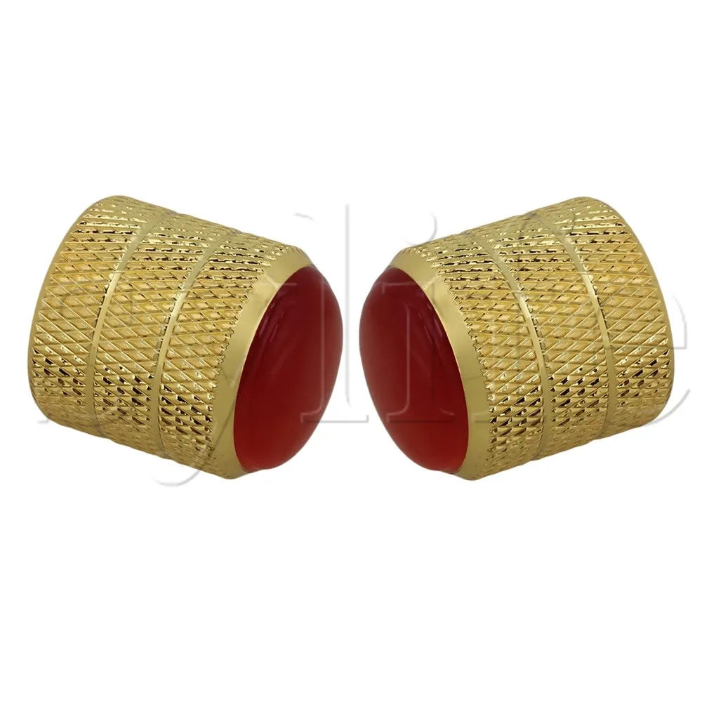 

Replacement Gold Three Circle Dome Knobs Red Glass Top for Guitar Bass Pack of 3