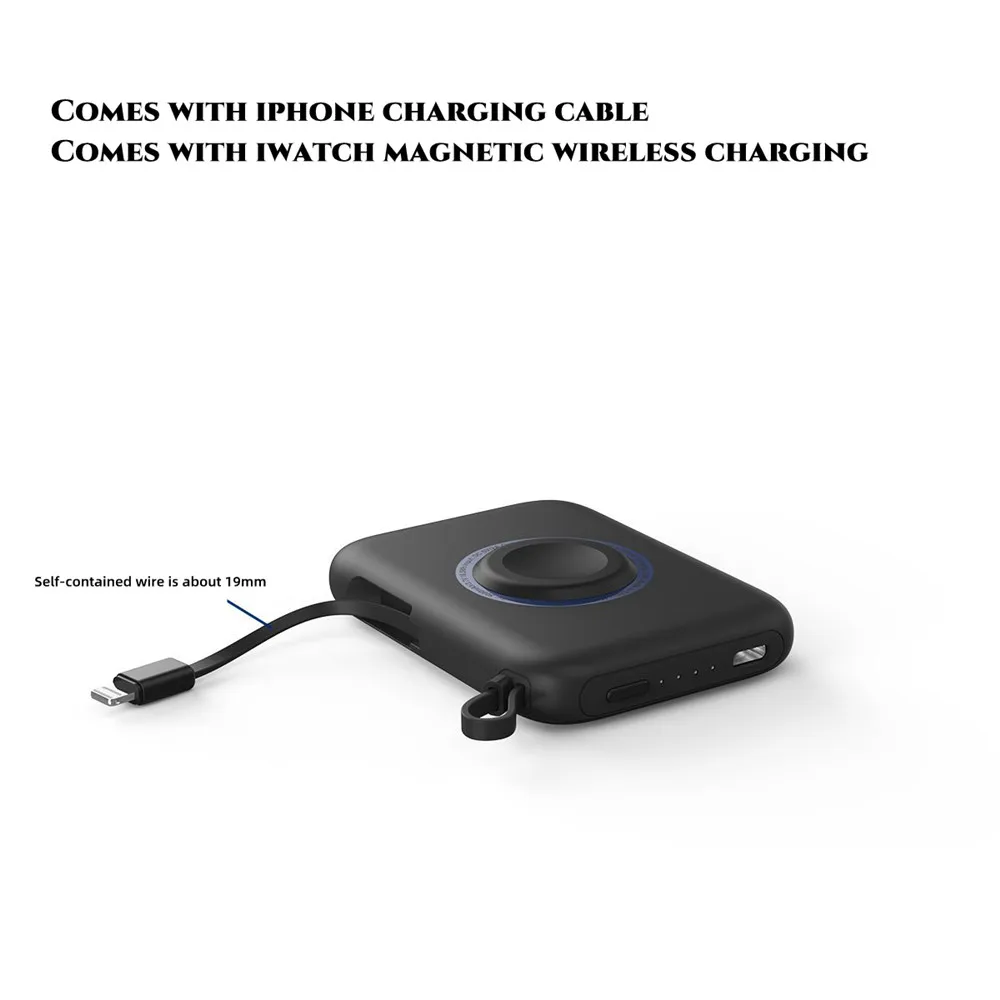 power bank with cable for apple iphone 12 apple watch airpods charger portable phone external battery samsung auxiliary battery free global shipping