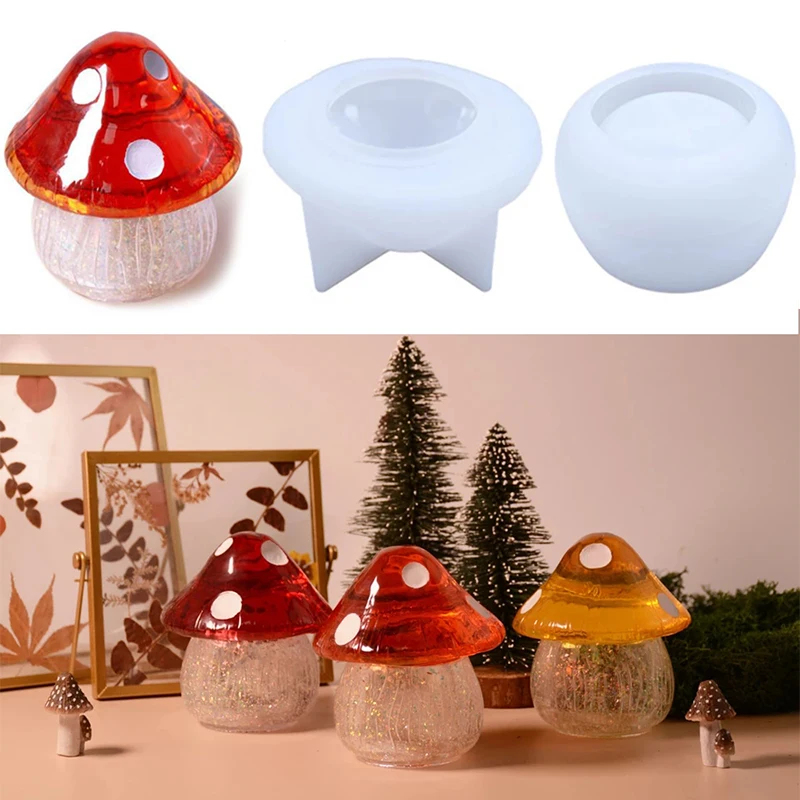 Cute Storage Box Mushroom Silicone Mold Crystal Epoxy Plaster Jewelry Gift Box Making Molds Home Craft Decoration Supplies