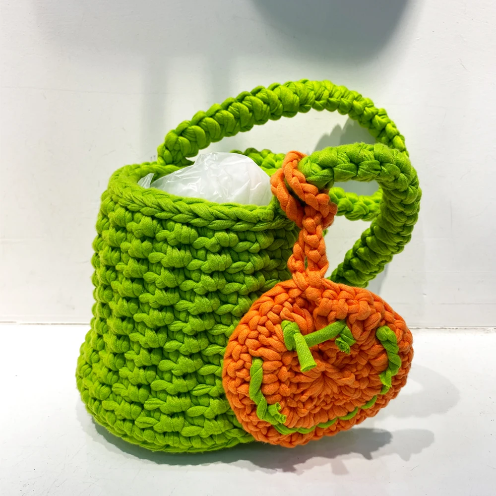 

Hand Knit Crochet Yarn Bucket Bag Luxury Designer Handbags For Women 2023 New Cute Smiley Face Ornament Shoulder Composite Bag