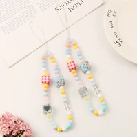 cute bunny cubes phone charm for women fashion candy colors beaded mobile phone chain short anti lost lanyard jewelry girl gifts