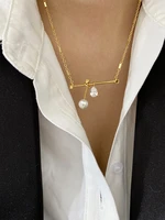 timeless wonder glam zirconia faux pearl geo bar chains necklace for women designer jewelry goth ins kpop boho versatile 1521
