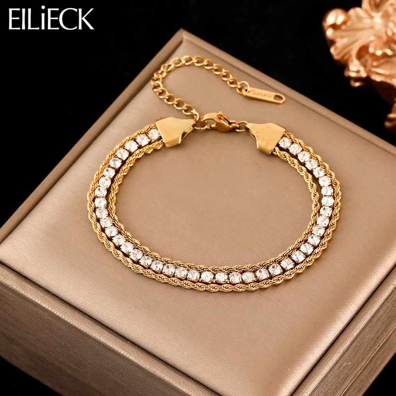 Браслет EILIECK из нержавеющей стали 316L с блестящим кубическим цирконием для женщин