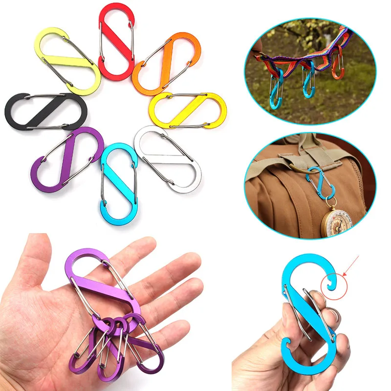 

5Pcs Stainless Steel S Type Carabiner with Lock Mini Keychain Hook Anti-Theft Outdoor Camping Backpack Buckle Key-Lock Tool