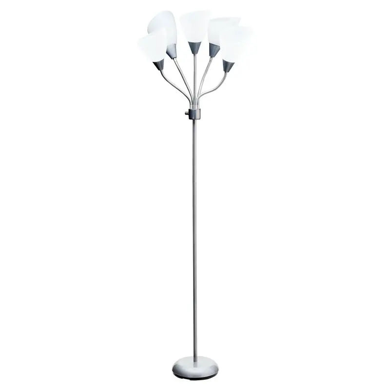 

Mainstays 5-Light Multihead Floor Lamp, Silver with White Shade and a Metal Base