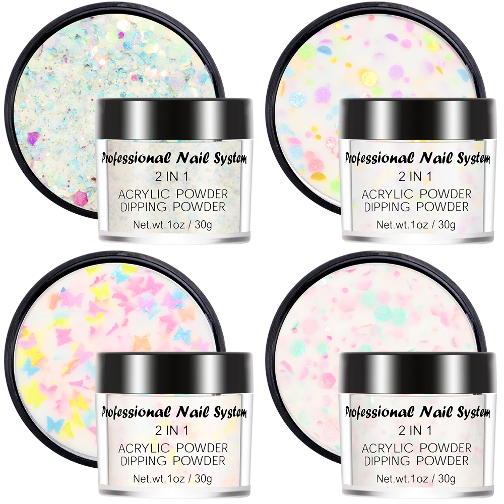 

4Colors Nail Acrylic Powder Mixed Colorful Sequins Glitter Extended Builder Sculpture Gel Polish Manicure DIYNail Art Decoration