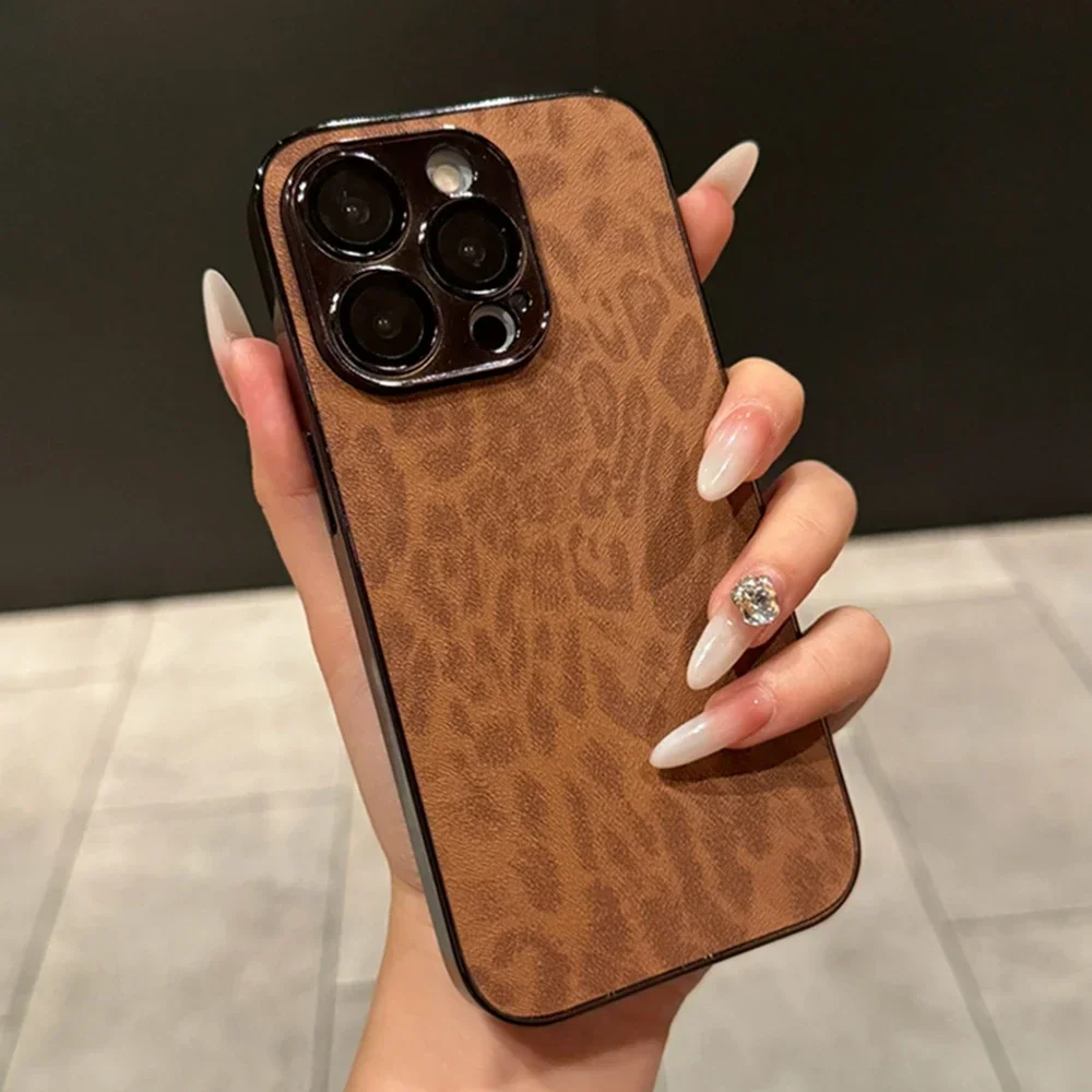 Чехол Learther с леопардовым покрытием для iPhone 16 15 11 13 12 14 Pro Max Plus защитный чехол
