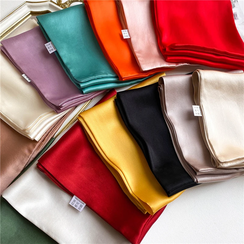 Роскошный брендовый однотонный 100% Шелковый Искусственный шарф повязка для волос