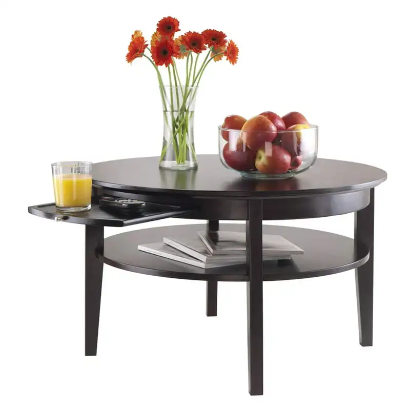 

Amelia Round Coffee Table with Pull-Out Tray, Espresso Tea table Table top Small coffee table Small end table Mesas End table fo