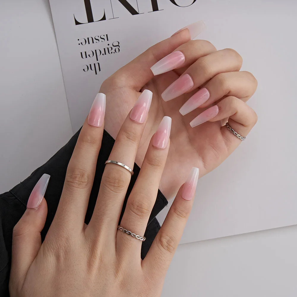 

30 шт. искусственные накладные ногти длинные балерины розовый градиентный пресс для ногтевого дизайна Бесшовные Съемные накладные ногти простой стиль