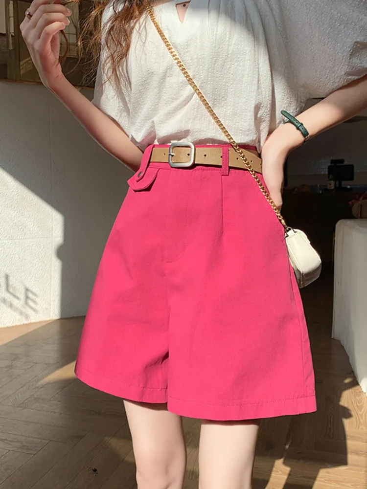 

Wide Leg Suit Shorts High Waist With Sashes Women Summer Work Clothes Casual Straight Loose A-line Office Ladies Shorts