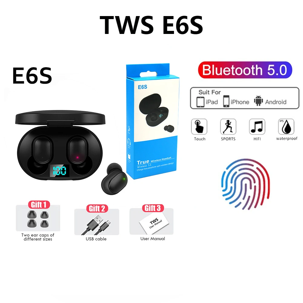

E6S Fone Bluetooth Earphones Wireless Headphones TWS Earbuds In Ear Stereo Noise Cancelling Sports Gaming Headsets With Mic