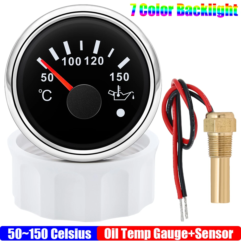 7-цветный датчик температуры масла с мигающей сигнализацией, светодиодный измеритель температуры масла 52 мм + датчик 1/8NPT для морского автомобиля, лодки, 12 В, 24 В, на заказ