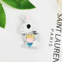 wulibaby acrylic rabbit brooches for women men lovely flower bunny animal causal party brooch pin gifts