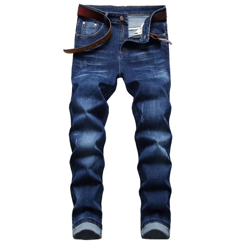 New Arrival Men Casual Jeans Washed Straight Slim Classic Blue Stretch Jeans Pants Male Scratched Denim Trousers Plus Size 42