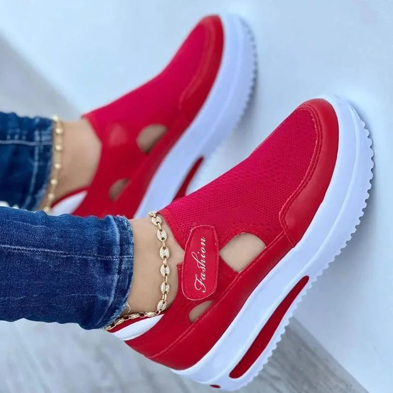 2022 Casual Shoes Ladies Shoes Red Sneakers Women Shoes Woman Tennis Shoes Canvas Female Platform Sneaker Hollow Out Shoes