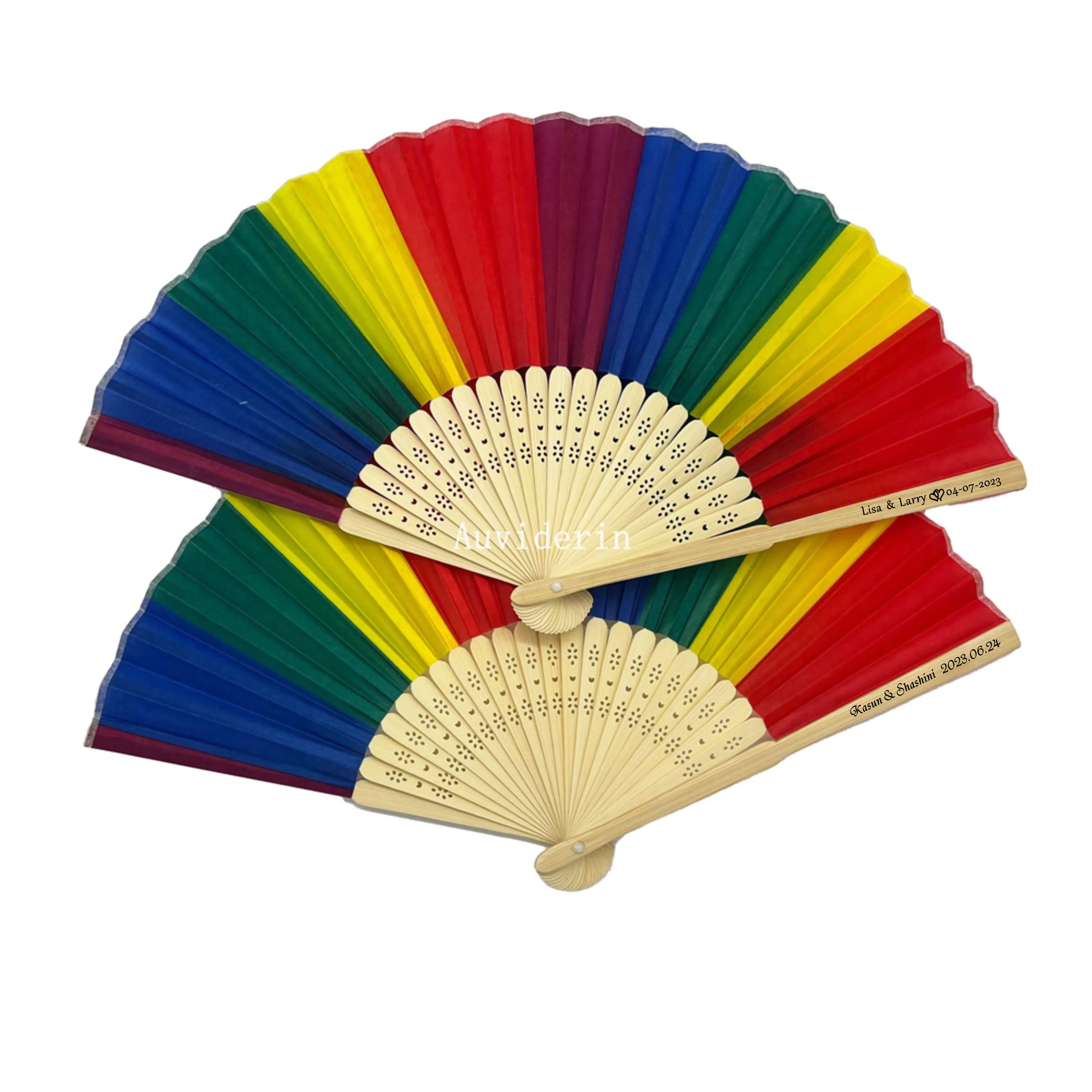 

100pcs/Lot Rainbow Folding Fan For Wedding Guest Gift Personalized Names for Christening & Baptism and Birthday Pary Favors