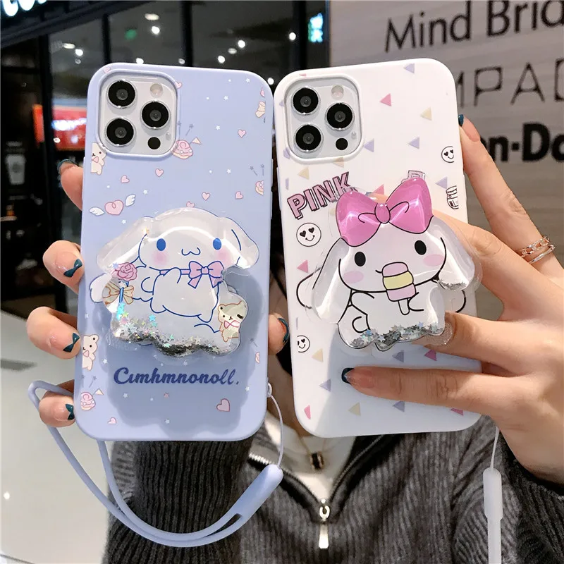 

Kawaii Cinnamoroll Phone Case for Iphone 11 12 13 Pro Max Sanrio 3D Cartoon Stand Anti-fall Girl Phone Protection Outer Case