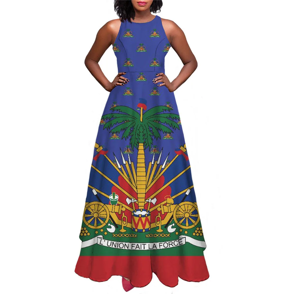 Haiti Flag Print Luxury Designer Women Summer Spring Maxi Dress Ladies Sexy Sundress Casual Sleeveless Long Woman Dresses Mujer 2