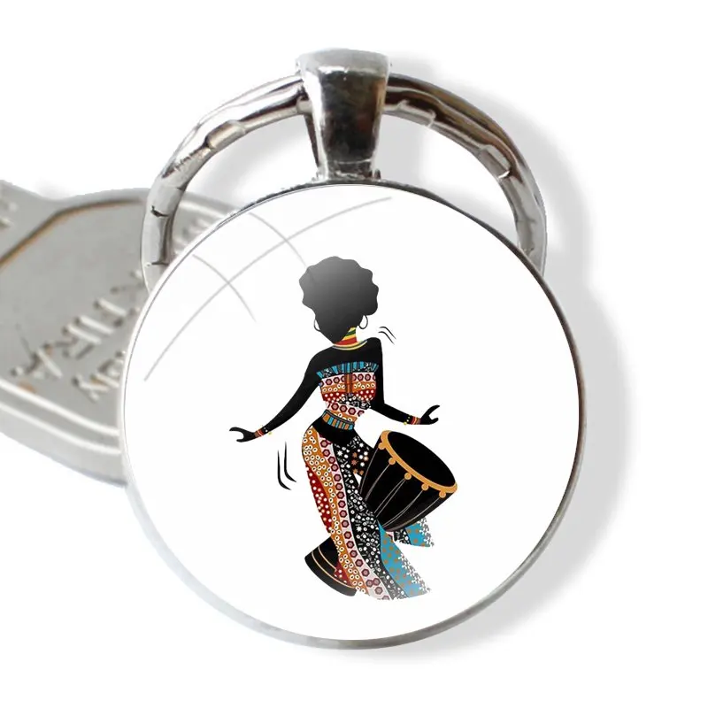 Милый африканский танцевальный женский брелок с рисунками стеклянный ручной
