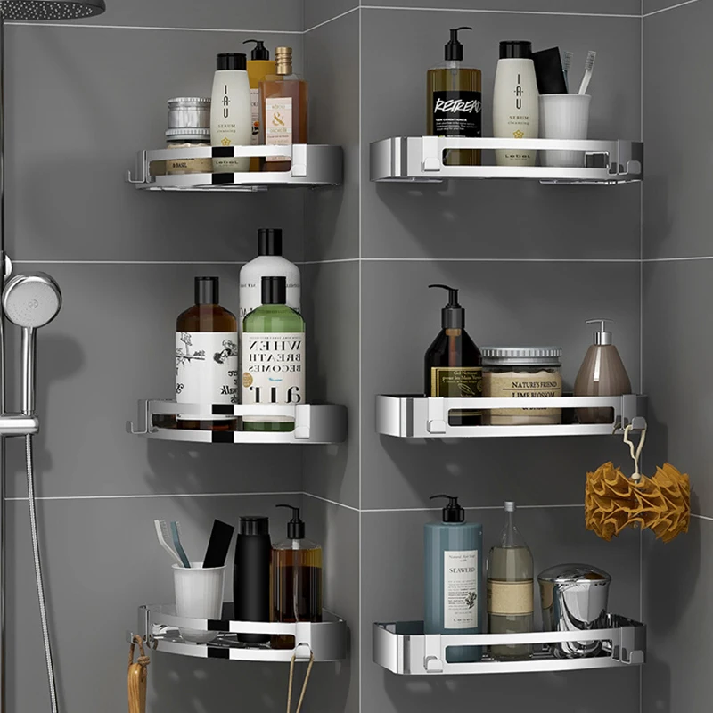 

Stainless Steel Bathroom Triangle Shelf Free Perforated Shelf Kitchen Daily Necessities Storage Household Bathroom Accessories