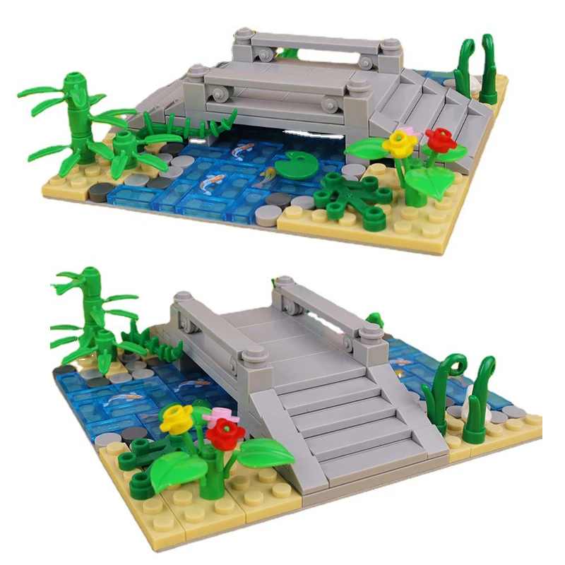 

City Park MOC Scene Plant Lotus Pond Bridge Viewing River Building Blocks Toys Bricks Farm Pasture Compatible With LEGO