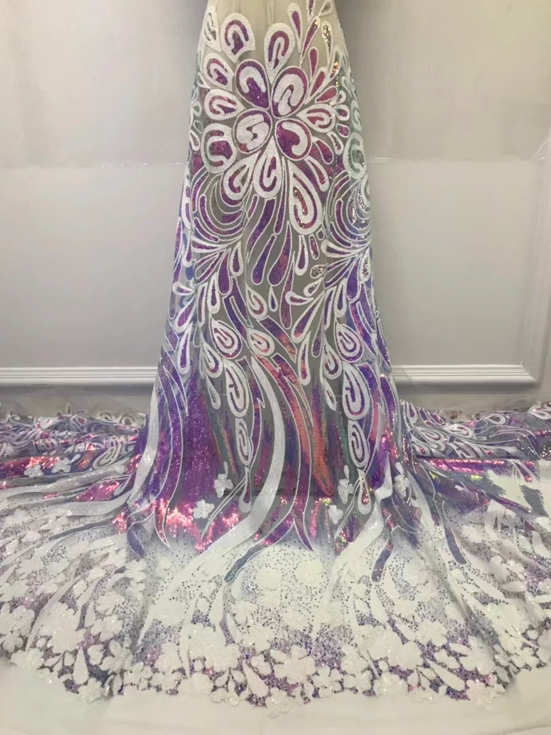 

New Arrival White With Colorful Sequins 5 Yards Party Dress Material 2023 Nice Aso Ebi Nigeria Tulle French Lace Fabric T0380-4